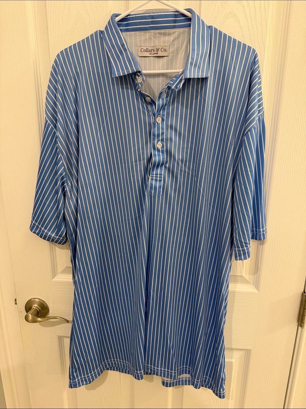 Collars & Co - short sleeve - blue with white stripes - 3XL